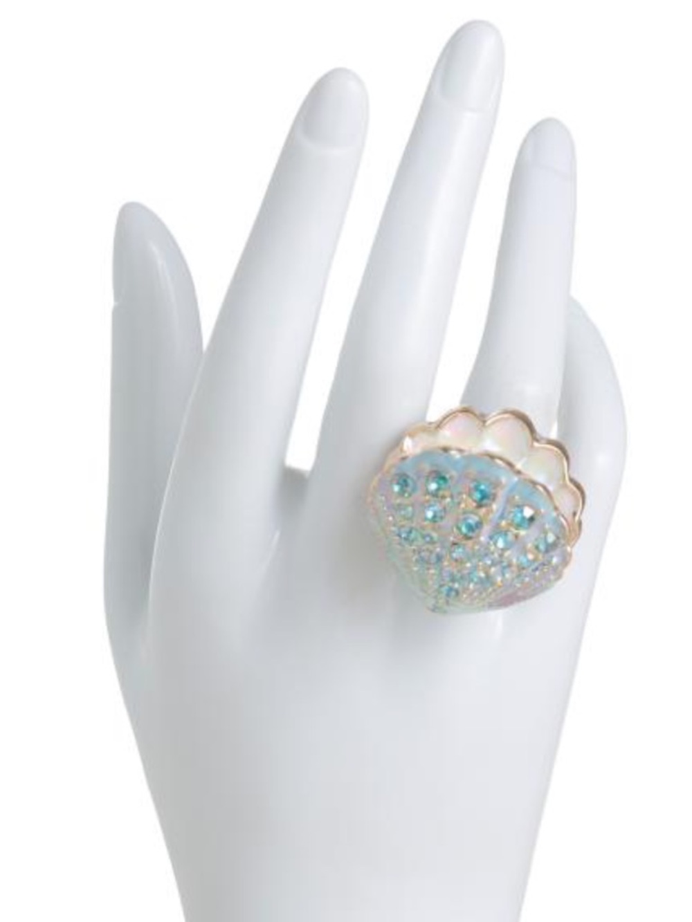 Betsey Johnson Sea Life Crystal Clam Shell Stretch Ring New - Picture 5 of 5